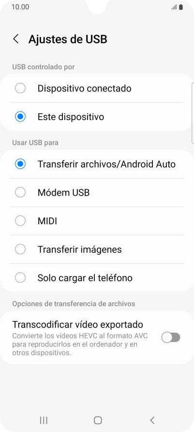 Pulsa Transferir archivos/Android Auto.