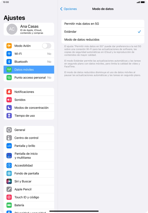 Pulsa el ajuste deseado para activar o desactivar la función.