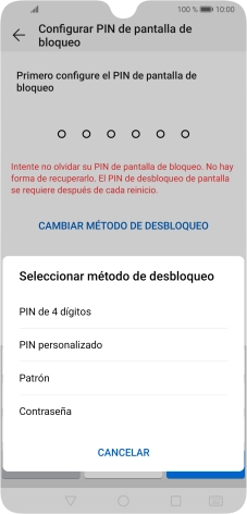 Pulsa el código de seguridad deseado y sigue las indicaciones de la pantalla para crear un código de seguridad del teléfono adicional.