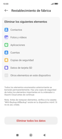 Pulsa Eliminar todos los datos.
