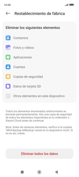 Pulsa Eliminar todos los datos.