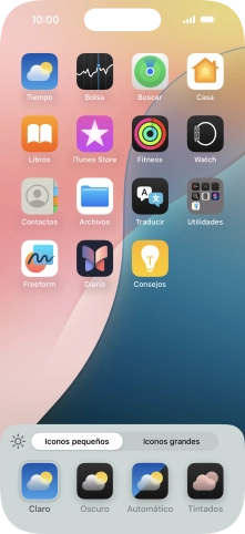 Pulsa el ajuste deseado para seleccionar el tamaño de los iconos de las apps en la pantalla de inicio.