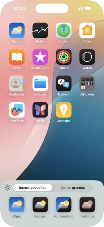 Pulsa el ajuste deseado para seleccionar el tamaño de los iconos de las apps en la pantalla de inicio.