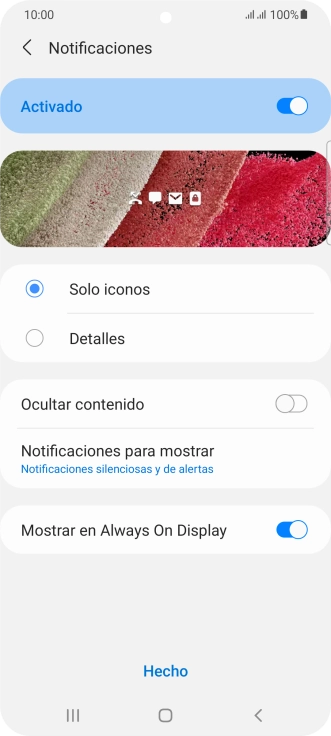 Pulsa  el indicador junto a los ajustes deseados para activarlos o desactivarlos.