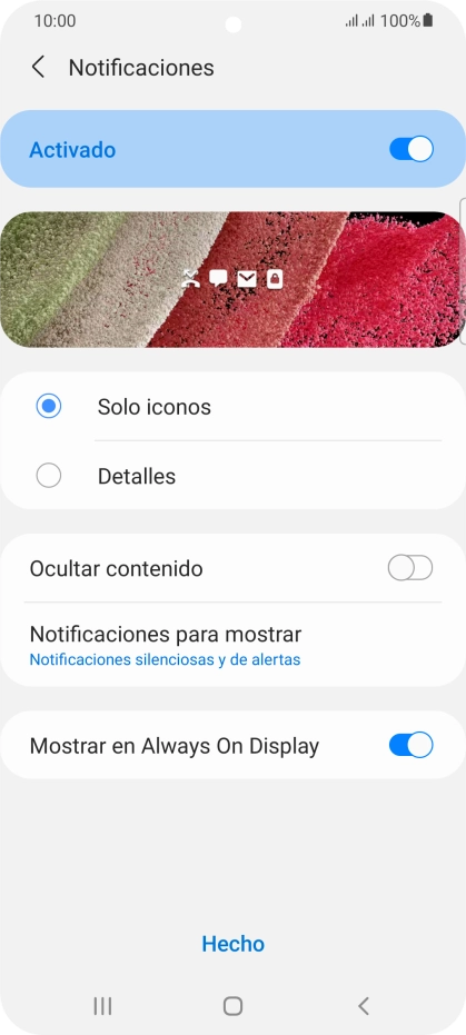 Pulsa  el indicador junto a los ajustes deseados para activarlos o desactivarlos.