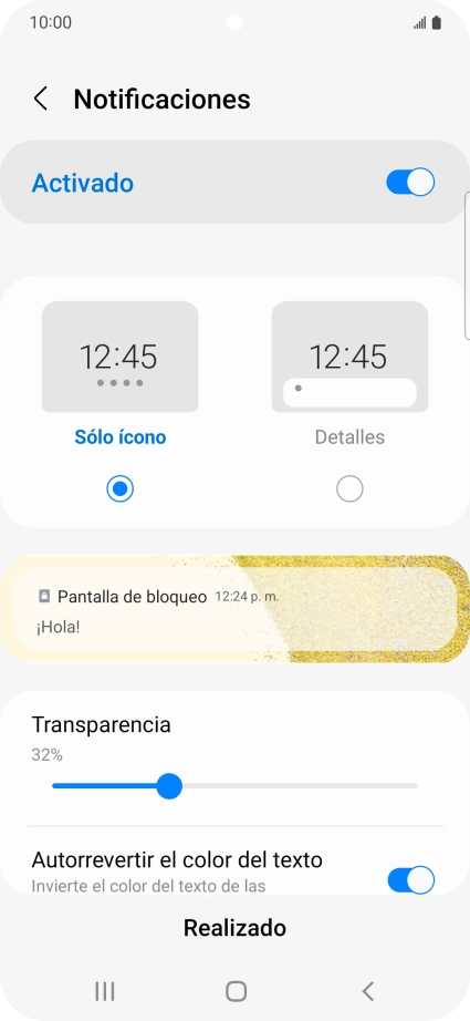 Pulsa los ajustes deseados para activarlos o desactivarlos.
