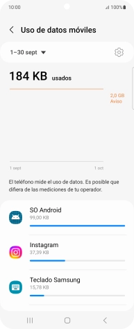 El consumo de datos por cada aplicación aparece bajo el nombre de la aplicación.