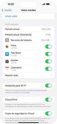 El consumo total aparece junto a Periodo actual.