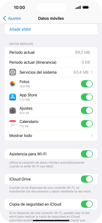 El consumo total aparece junto a Periodo actual.