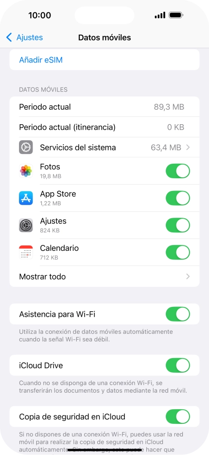 El consumo total aparece junto a Periodo actual.
