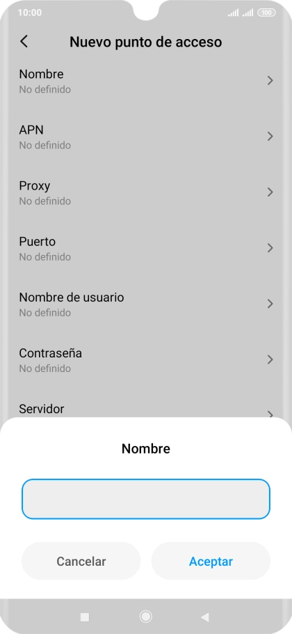 Introduce Vodafone Internet y pulsa Aceptar.
