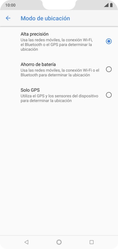 Si seleccionas Alta precisión, el teléfono podrá encontrar tu posición exacta con ayuda de los satélites GPS, la red móvil y una red wifi cercana. El GPS por satélite requiere vista libre al cielo.