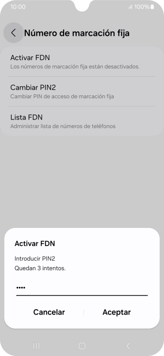 Introduce el código PIN2 y pulsa Aceptar.
