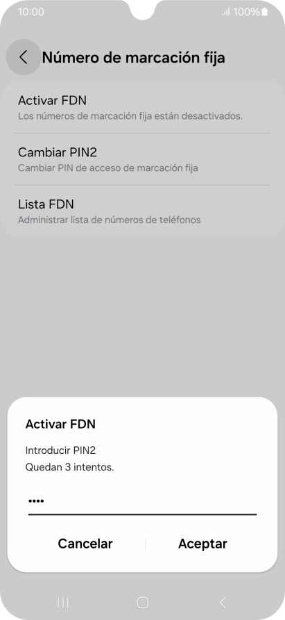 Introduce el código PIN2 y pulsa Aceptar.