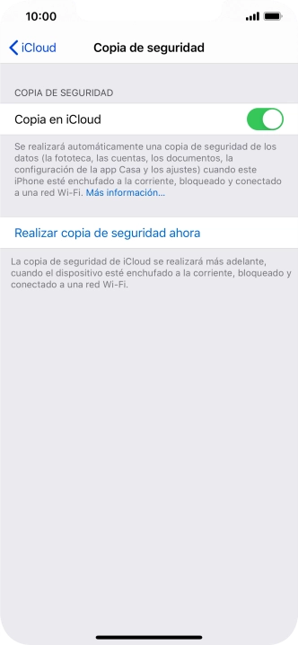Pulsa Realizar copia de seguridad ahora y espera mientras se hace una copia de seguridad del contenido de la memoria del teléfono.