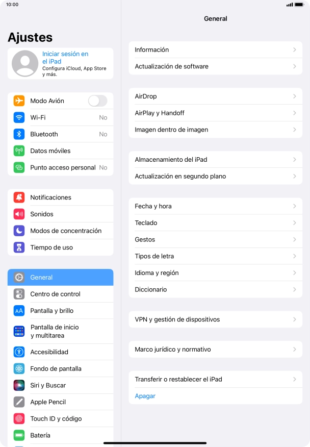Pulsa Iniciar sesión en el iPad.