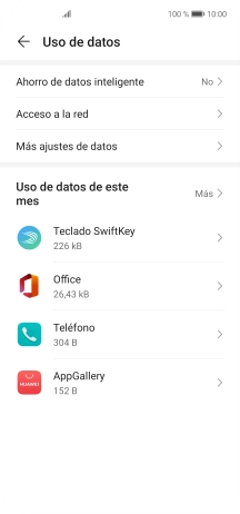 El consumo de datos por cada aplicación aparece bajo el nombre de la aplicación.