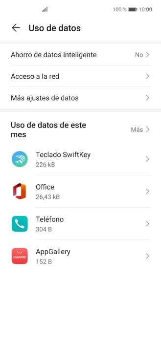 El consumo de datos por cada aplicación aparece bajo el nombre de la aplicación.