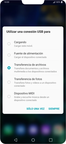 Pulsa Transferencia de archivos para activar la función.