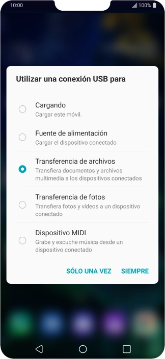 Pulsa Transferencia de archivos para activar la función.