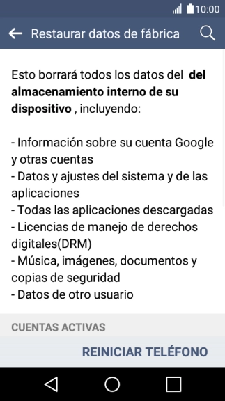 Pulsa REINICIAR TELÉFONO.