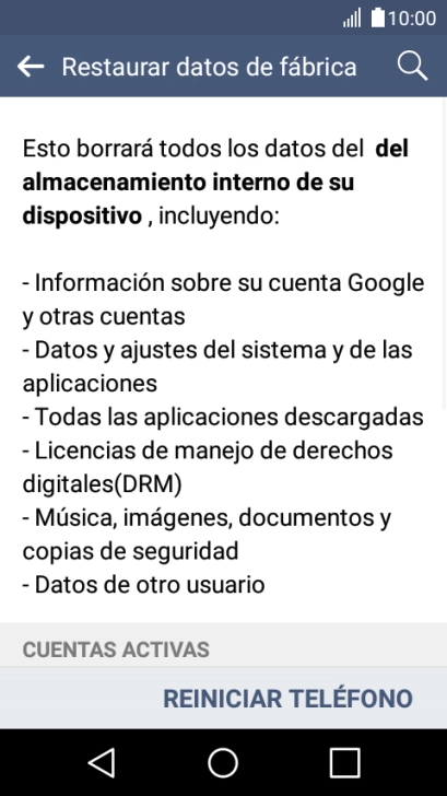 Pulsa REINICIAR TELÉFONO.