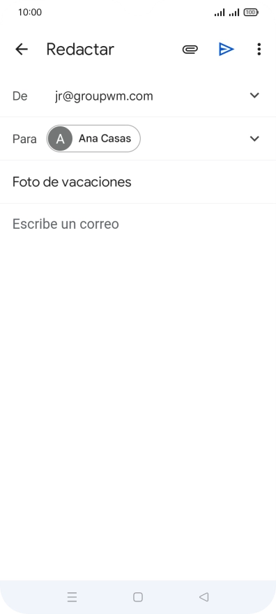 Pulsa en el campo de escritura  y escribe el texto del correo electrónico.