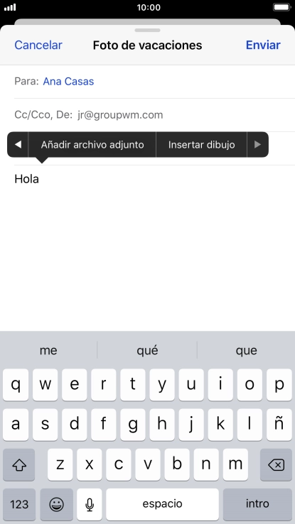 Pulsa Añadir archivo adjunto y sigue las indicaciones de la pantalla para adjuntar un documento.