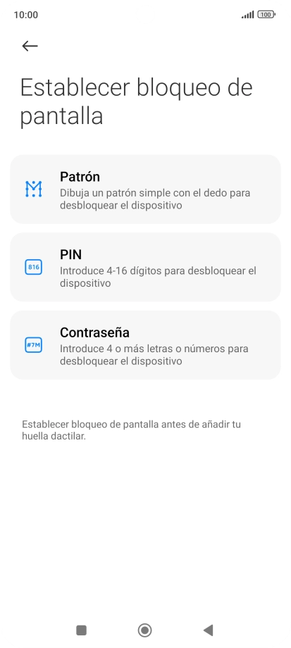 Pulsa el código de seguridad deseado.