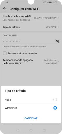 Pulsa WPA2 PSK para proteger la conexión wifi con una contraseña.