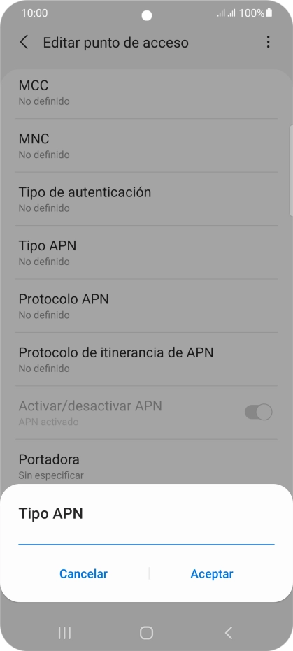 Introduce default y pulsa Aceptar.