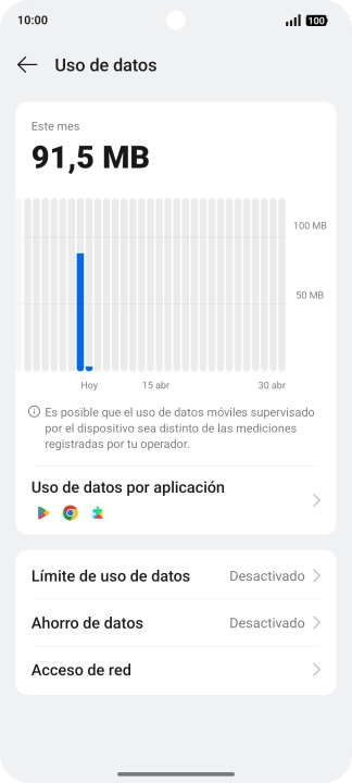 El consumo total de datos se visualiza ahora en la pantalla.