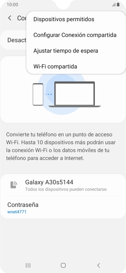 Pulsa Configurar Conexión compartida.