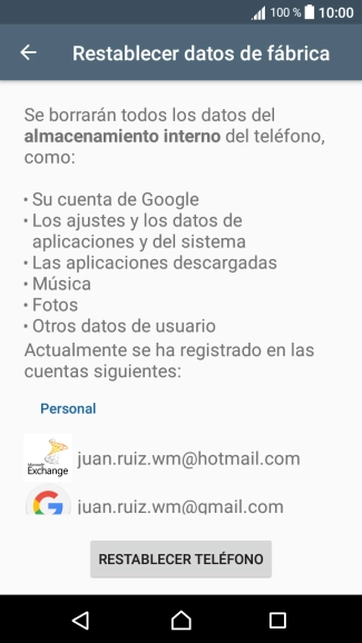 Pulsa RESTABLECER TELÉFONO.