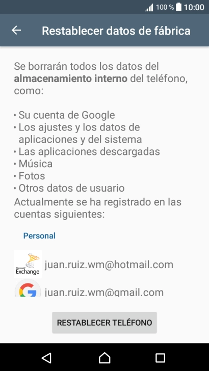 Pulsa RESTABLECER TELÉFONO.