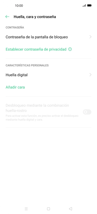 Pulsa Huella digital e introduce el código de seguridad extra que has creado anteriormente.