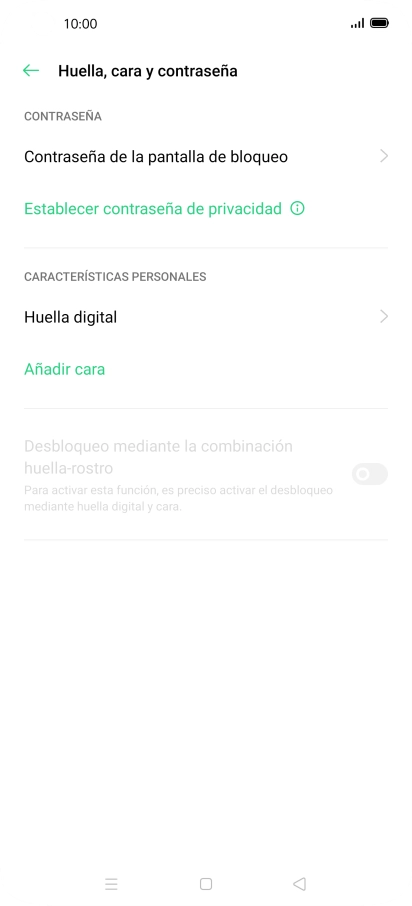 Pulsa Huella digital e introduce el código de seguridad extra que has creado anteriormente.