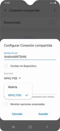 Pulsa WPA2 PSK para proteger la conexión wifi con una contraseña.