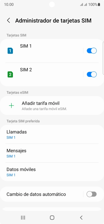 Pulsa la tarjeta SIM deseada.