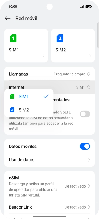 Pulsa la SIM de la línea móvil deseada.