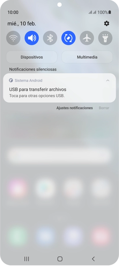Pulsa Toca para otras opciones USB..