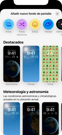 Pulsa una categoría y sigue las indicaciones de la pantalla para seleccionar la imagen de fondo deseada.