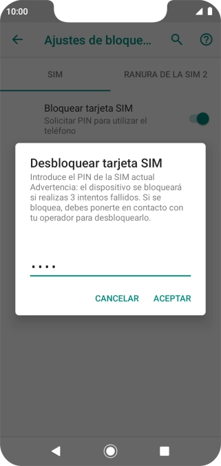 Introduce tu código PIN y pulsa ACEPTAR.