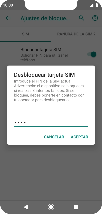 Introduce tu código PIN y pulsa ACEPTAR.