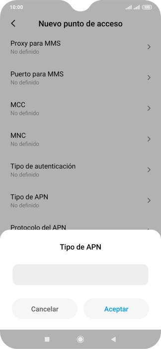 Introduce default y pulsa Aceptar.