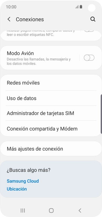 Pulsa Conexión compartida y Módem.