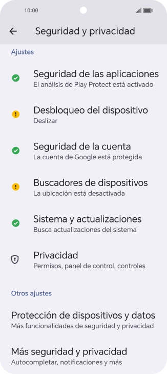 Pulsa Más seguridad y privacidad.