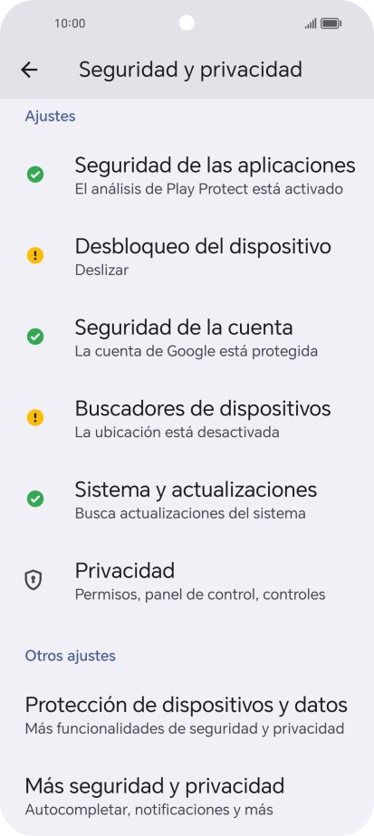 Pulsa Más seguridad y privacidad.