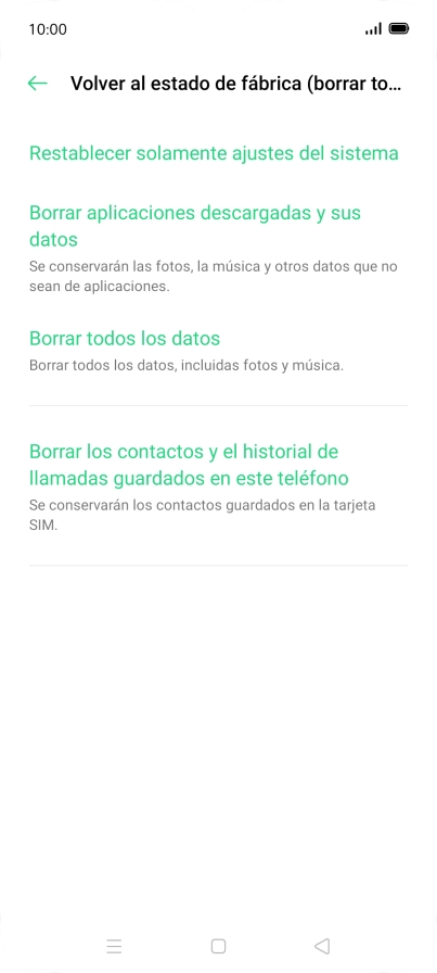 Pulsa Borrar todos los datos.
