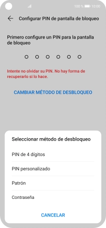 Pulsa el código de seguridad deseado y sigue las indicaciones de la pantalla para crear un código de seguridad del teléfono adicional.